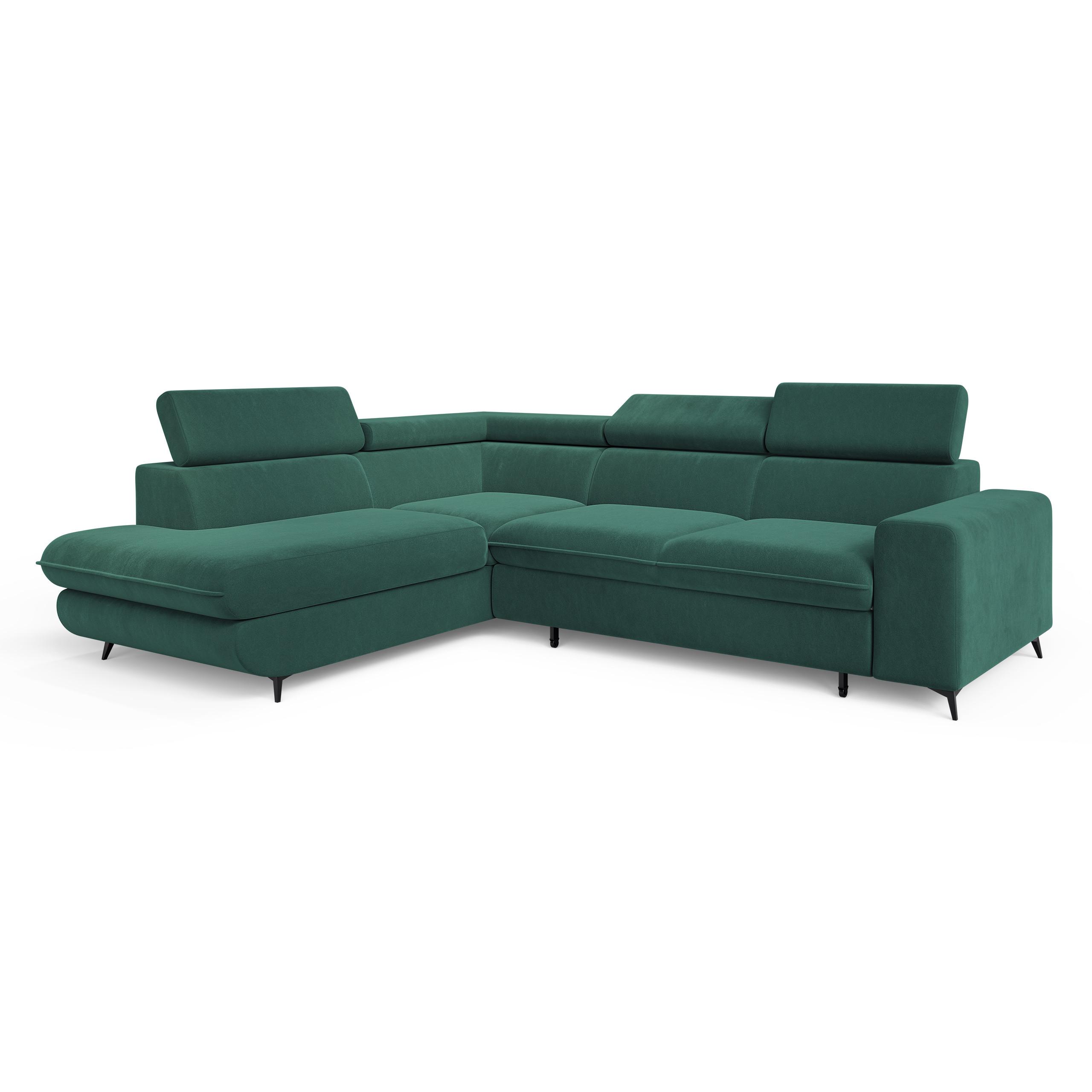 ECKSOFA VELISS Blau Veloursstoff mit Schlaffunktion - Blau, Holz (255/193cm) - MASSENO