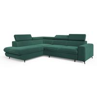 ECKSOFA VELISS Blau Veloursstoff mit Schlaffunktion - Blau, Holz (255/193cm) - MASSENO
