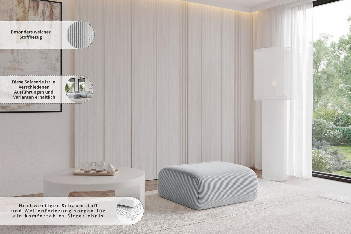 POUF MIRA-PUF 91x89x40 Grau cm Velours Modular Sitzhocker - Schieferfarben/Schwarz, Holzwerkstoff/Kunststoff (91/40/89cm) - ALTDECOR