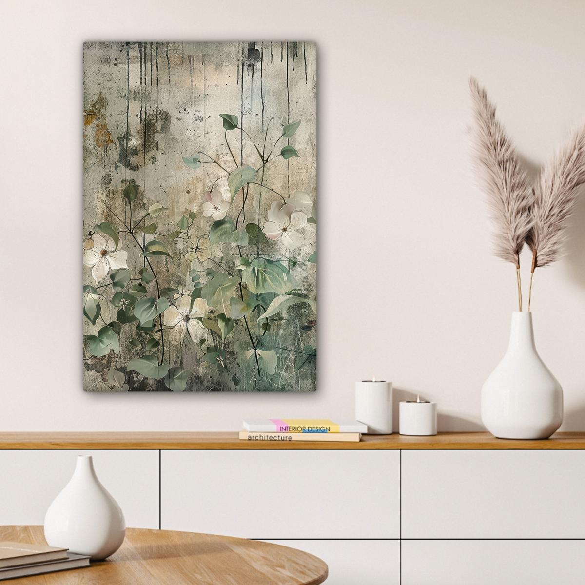 LEINWANDBILD Blumen - Blätter - Abstrakt - Modern Wanddeko 40x60 cm - Grau, Textil (40/60cm) - MuchoWow