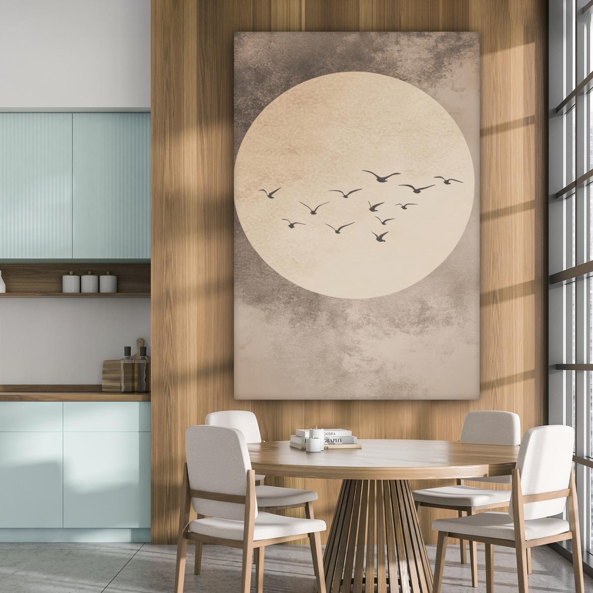 LEINWANDBILD Vogel - Beige - Japanisch Deko Groß 90x140 cm - Taupe, Textil (90/140cm) - MuchoWow