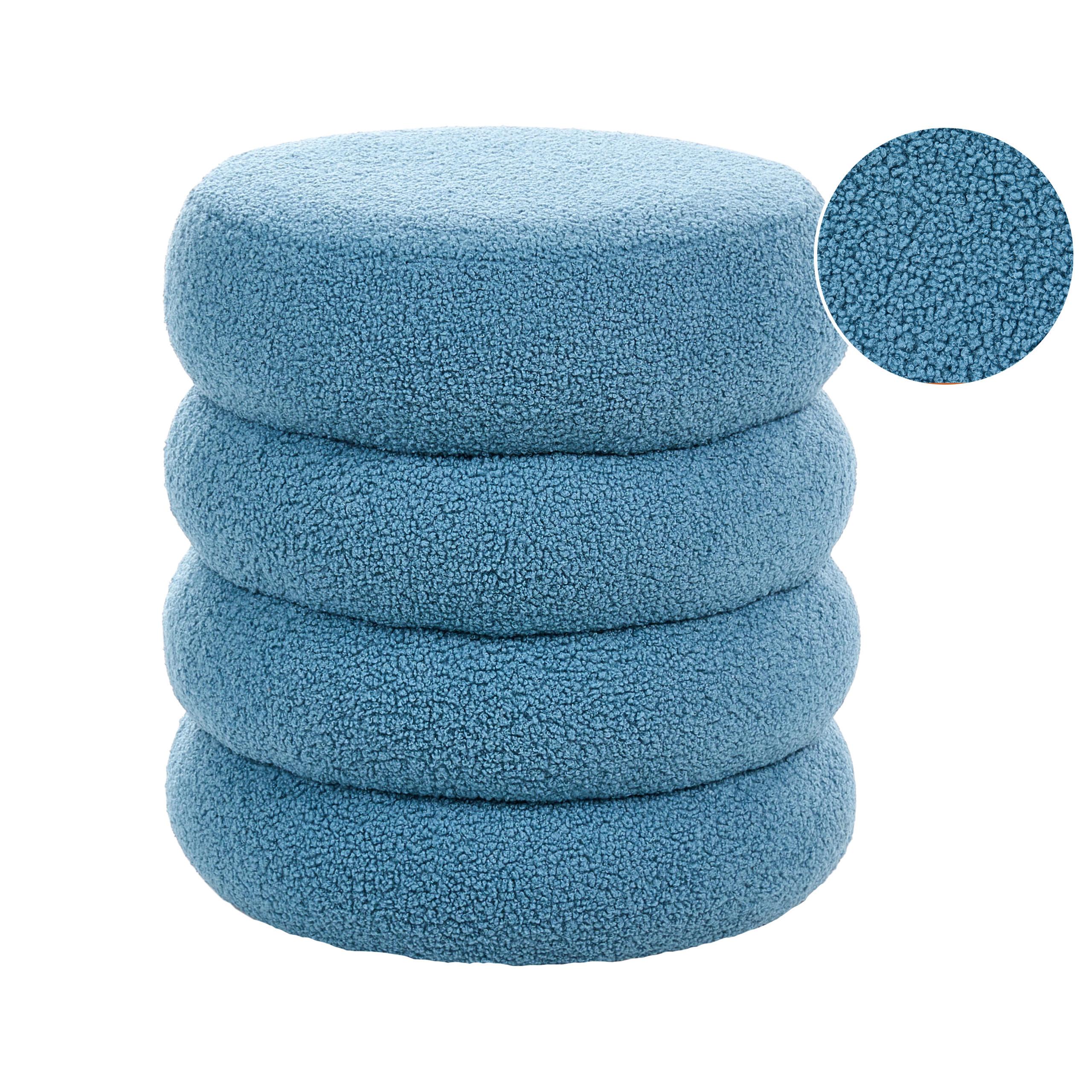 POUF Bouclé Blau Sumpter - Blau, Textil (43/47/43cm) - Beliani