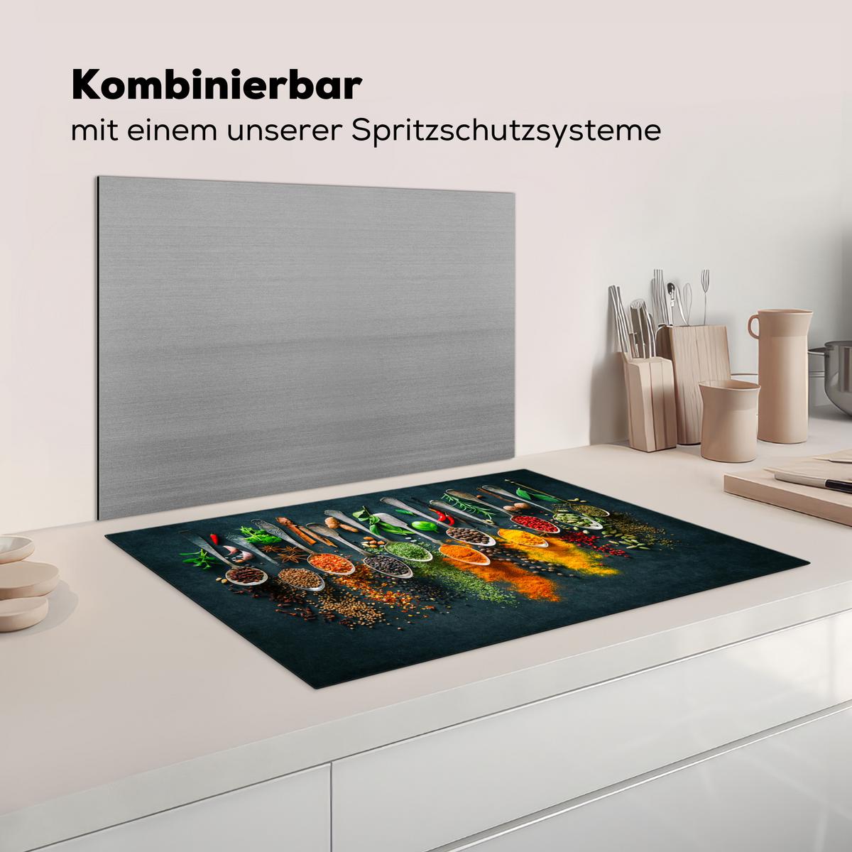 HERDABDECKPLATTE Kräuter - Gewürze - Löffel Ceranfeldabdeckung 76x51.5 cm - Multicolor, Kunststoff (76/51.5/0.2cm) - MuchoWow