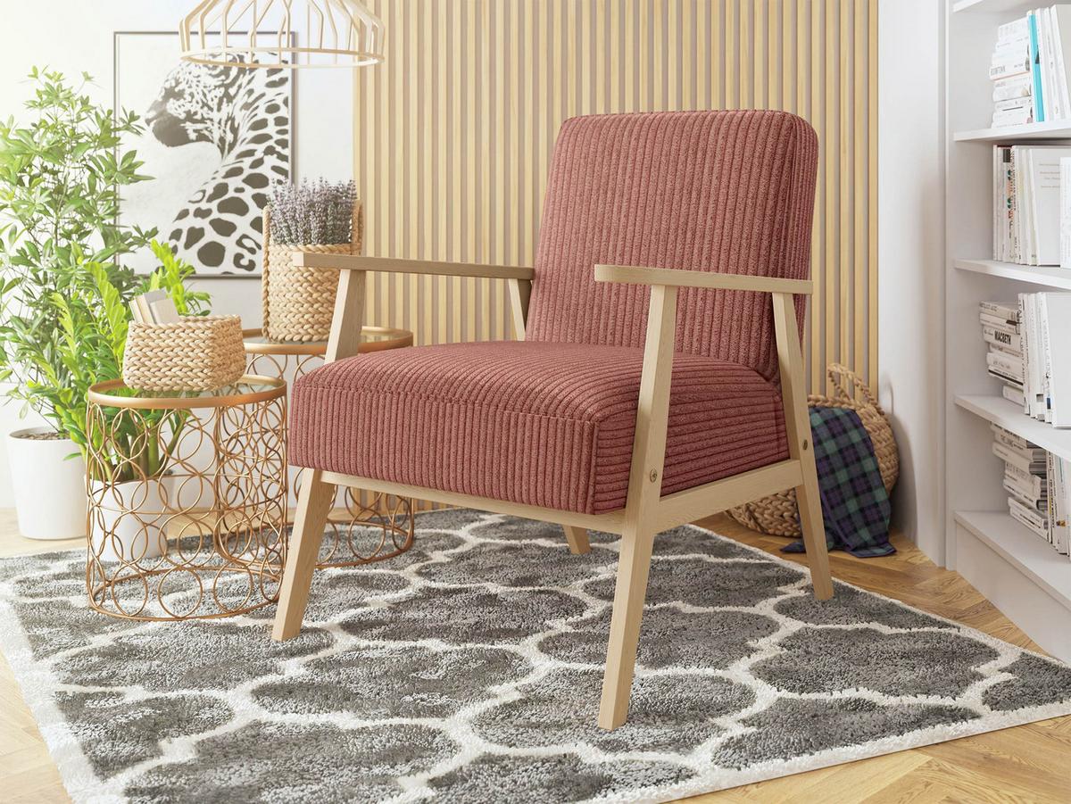 SESSEL Retro Cord - Rosa/Naturfarben, Holz/Textil (59/76/67cm) - MIRJAN24