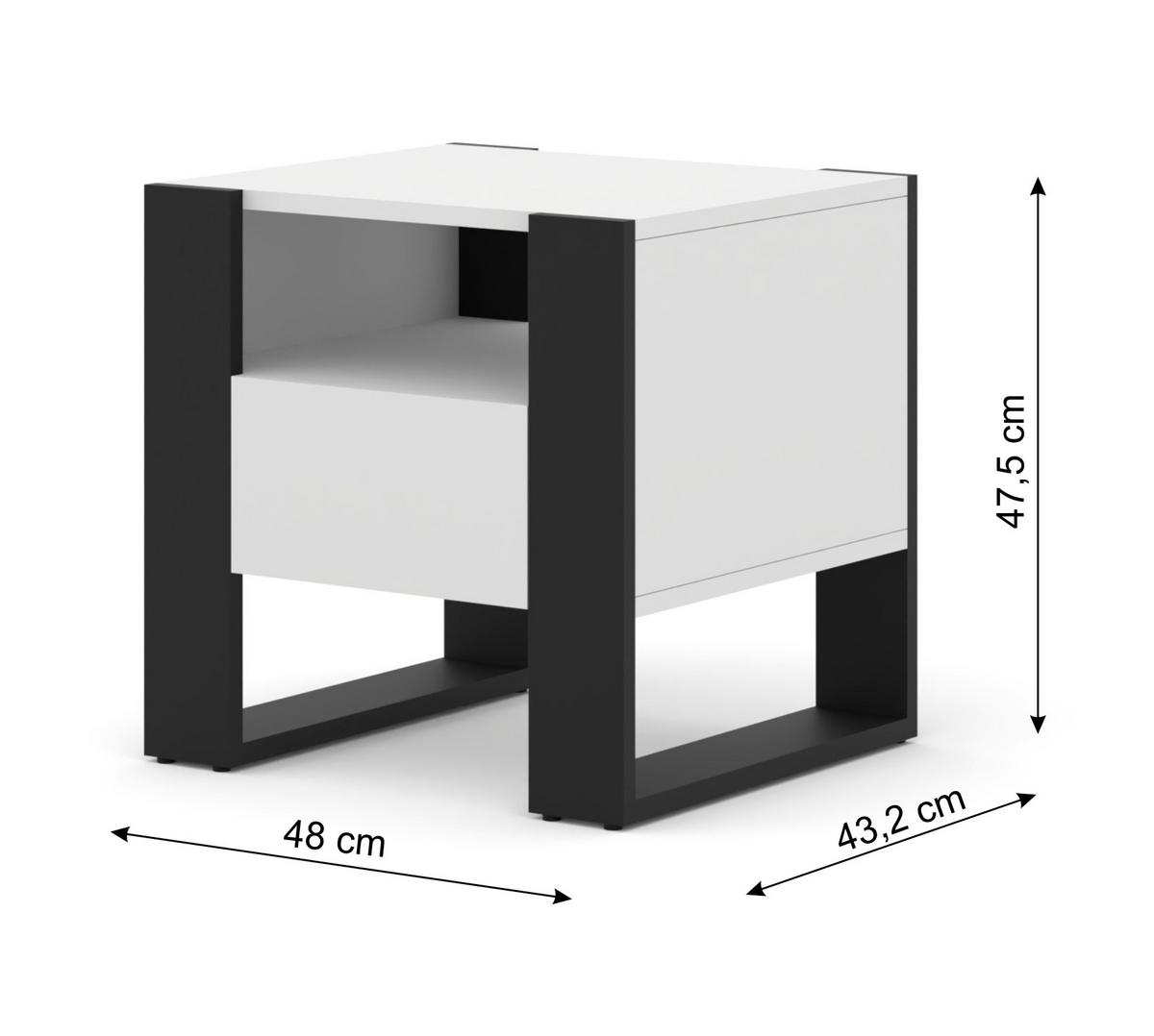 NACHTTISCH Weiß, Schwarz 48/47,5/40 - Schwarz/Weiß, Holzwerkstoff (48/48/40cm) - RAUMHIRSCH FURNITURE