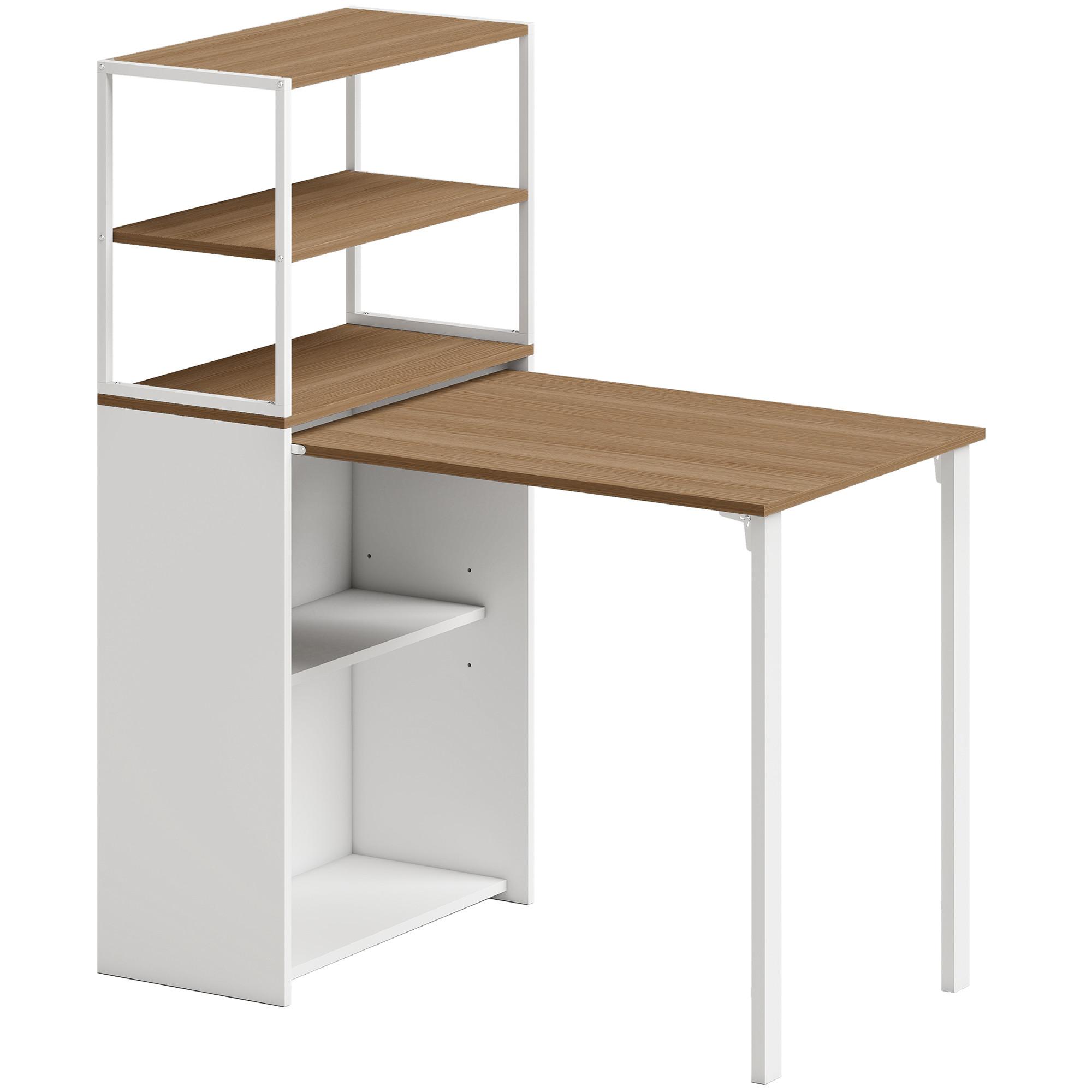 SCHREIBTISCH klappbar mit Regal Naturholz 105 x 60 x 127 cm - Naturfarben/Weiß, Holzwerkstoff/Metall (105/60/127cm) - HOMCOM