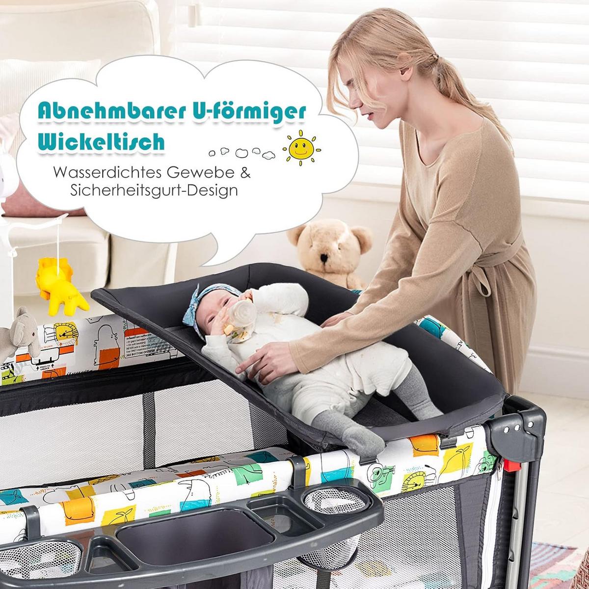 BABYBETT 5 in 1 Babyreisebett Grau - Grau, Textil - COSTWAY