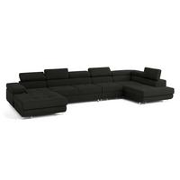 WOHNLANDSCHAFT VELORA R-S Schwarz Velours-Stoff mit Schlaffunktion - Schwarz, Holz (419/90/202cm) - MASSENO