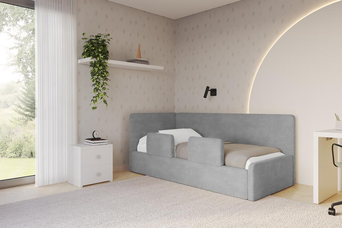 EINZELLBETT Jugendbett mit Bettkasten, Rechts - NORY 100x200 Grau - Silberfarben, Holzwerkstoff/Textil (100/200cm) - ALTDECOR