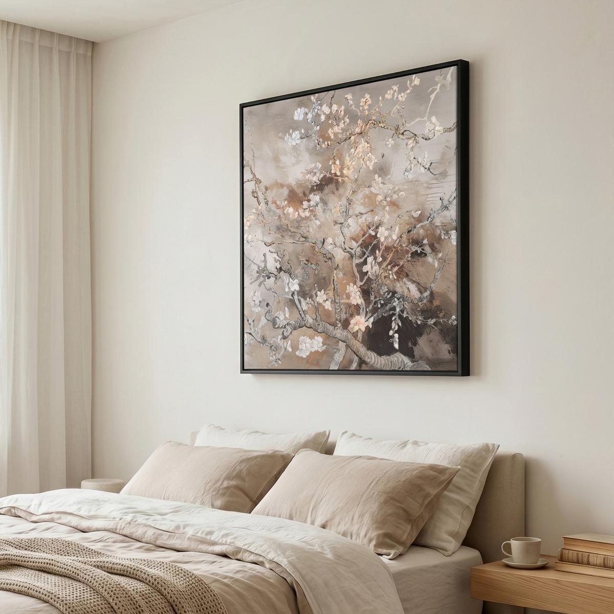 LEINWAND Bilder mit Rahmen - Mandelblüte - Kunst - Van Gogh - Beige - Abstrakt - 90x90 - Braun, Textil (90/90cm) - MuchoWow