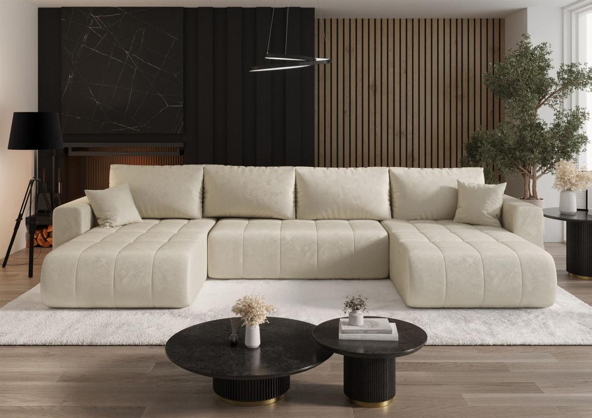 WOHNLANDSCHAFT Camila In Monolith - Creme, Holzwerkstoff/Textil (384/85/175cm) - Fun Möbel