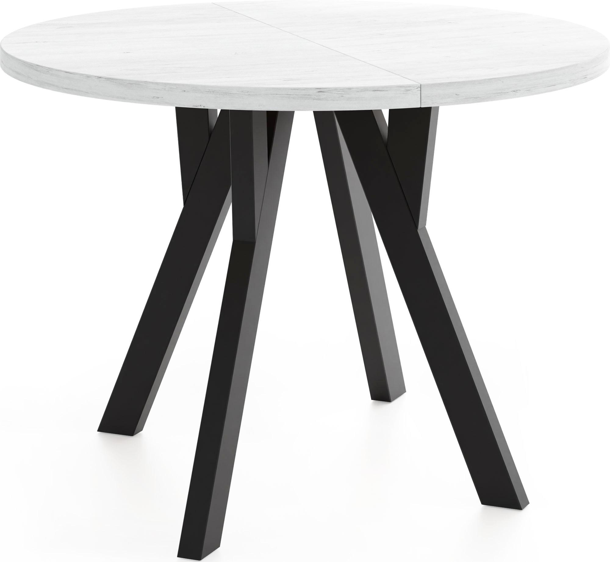 ESSTISCH Avero Black runder ausziehbarer, Kiefer weiß 90-190/90/77 cm - Schwarz/Weiß, Holz/Holzwerkstoff (90/190/77cm) - WFL GROUP