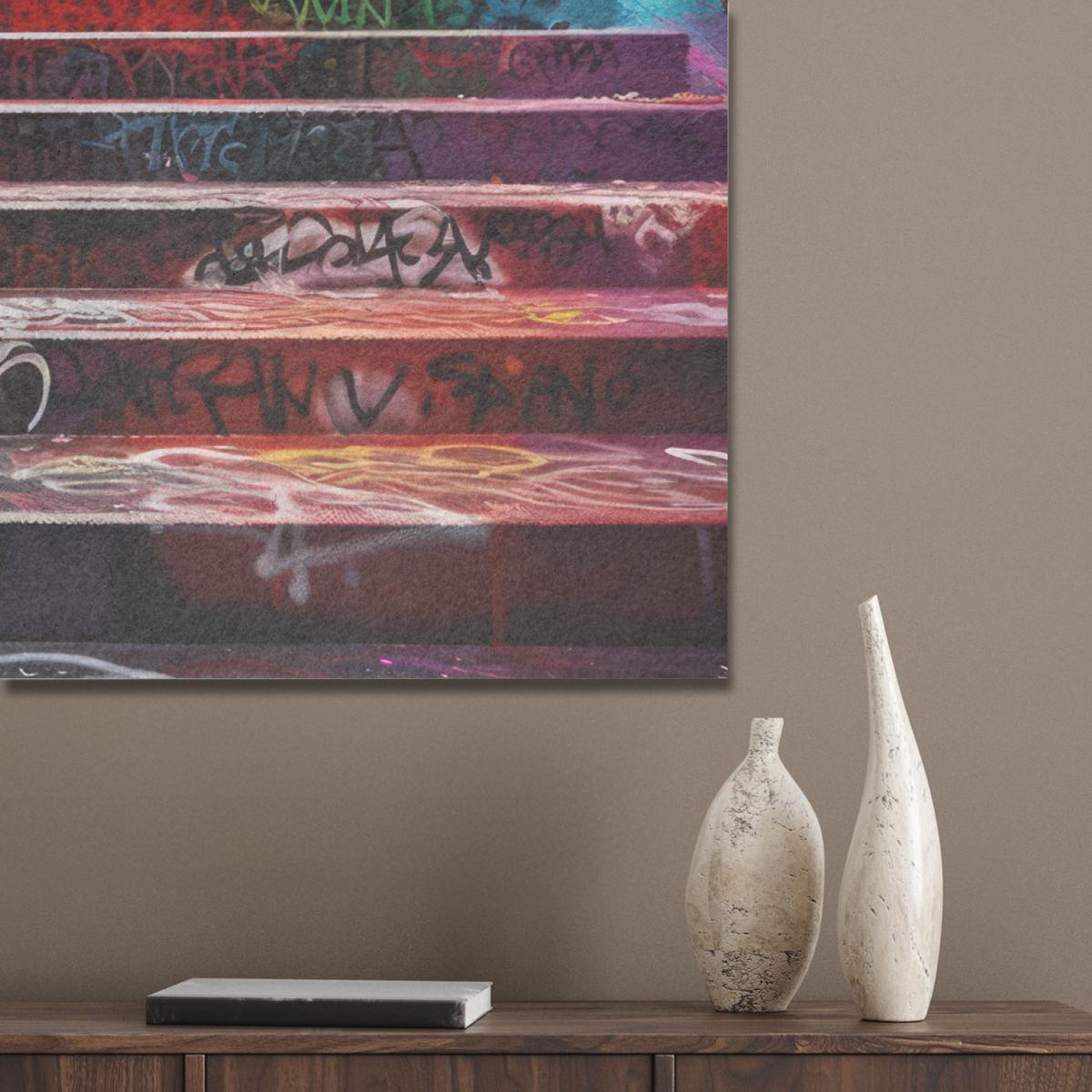AKUSTIKBILD Treppe - Graffiti - Farben - Kunst Akustikpaneele 90x90 cm - Multicolor, Kunststoff (90/90/0.9cm) - MuchoWow