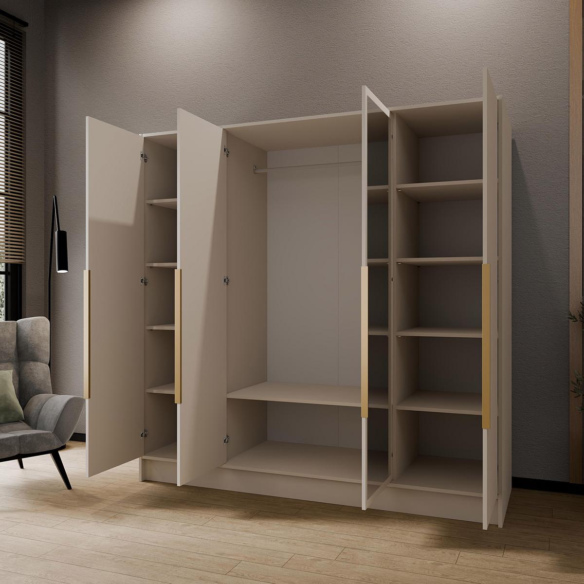 DREHTÜRENSCHRANK Laro mit Spiegel, Kaschmir mit goldenen Griffen, 200 cm - Kaschmir, Holzwerkstoff (200/200/51cm) - Beautysofa