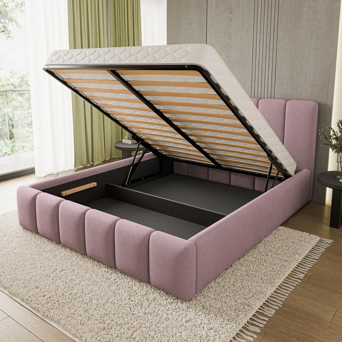 POLSTERBETT ATTORA SR 200x200 cm mit Bettkästen - Rosa - Rosa, Holz (200/200cm) - MASSENO