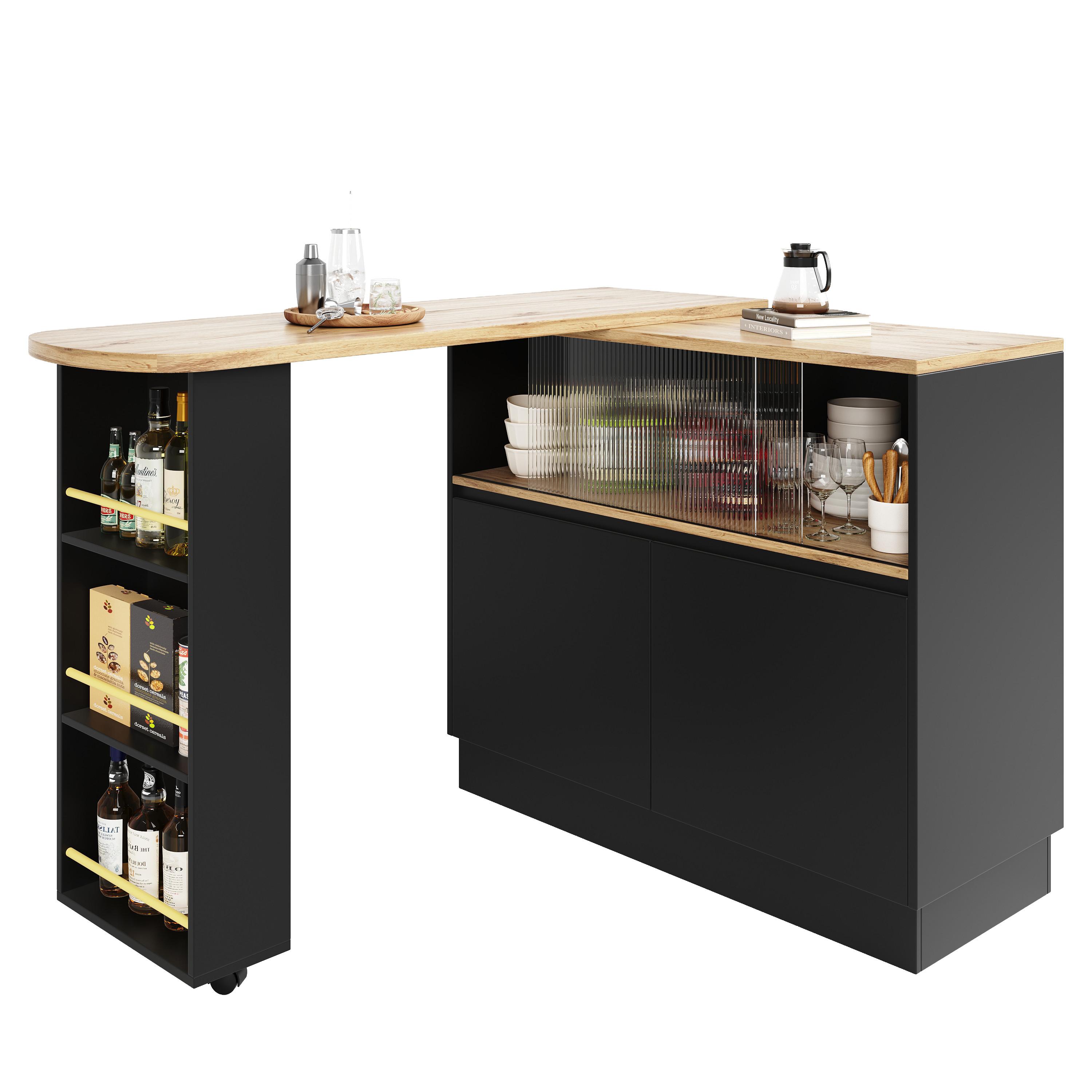 STEHTISCH mit Stauraum und Schiebetüren – Multifunktionaler Bartisch 120 cm - Schwarz, Holzwerkstoff/Metall (45/90/100cm) - Urban Meuble