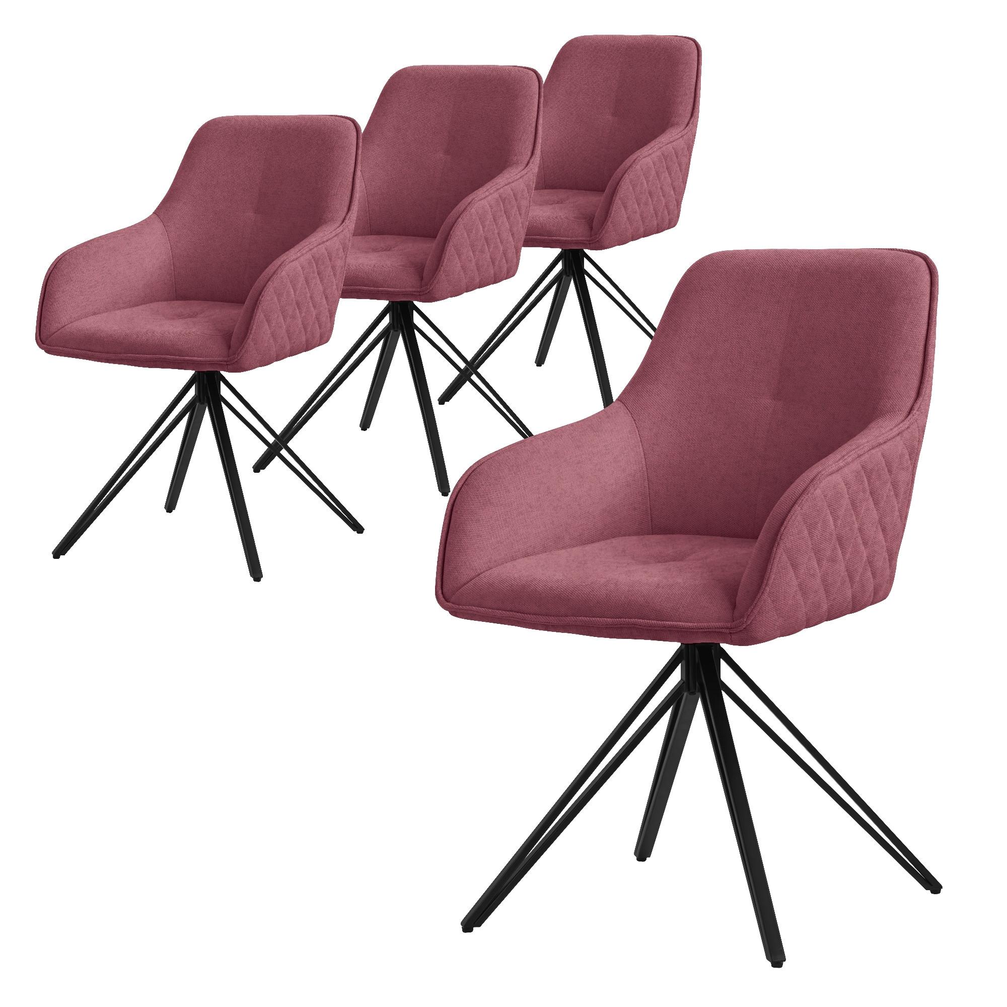 ESSZIMMERSTUHL 4er Set drehbar Altrosa Webstoff - Pink/Schwarz, Textil/Metall (61/84.5/57cm) - ML-DESIGN