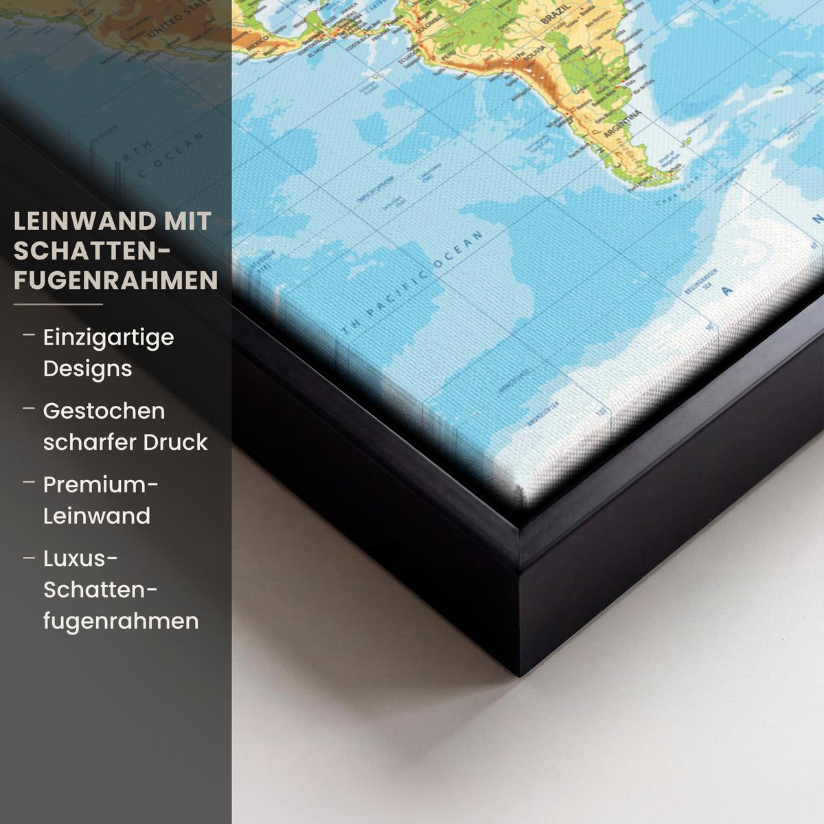 LEINWAND Bilder mit Rahmen - Weltkarte - Statistisch - Blau - Erde - Bildung - 40x30 - Blau, Textil (40/30cm) - MuchoWow