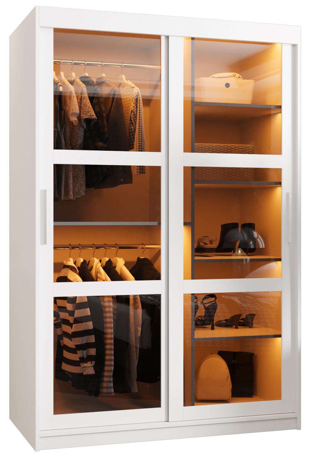 SCHWEBETÜRENSCHRANK 200/120/62 2-türig - Silberfarben/Weiß, Holz/Kunststoff (120/200/62cm) - Abiks Möbel
