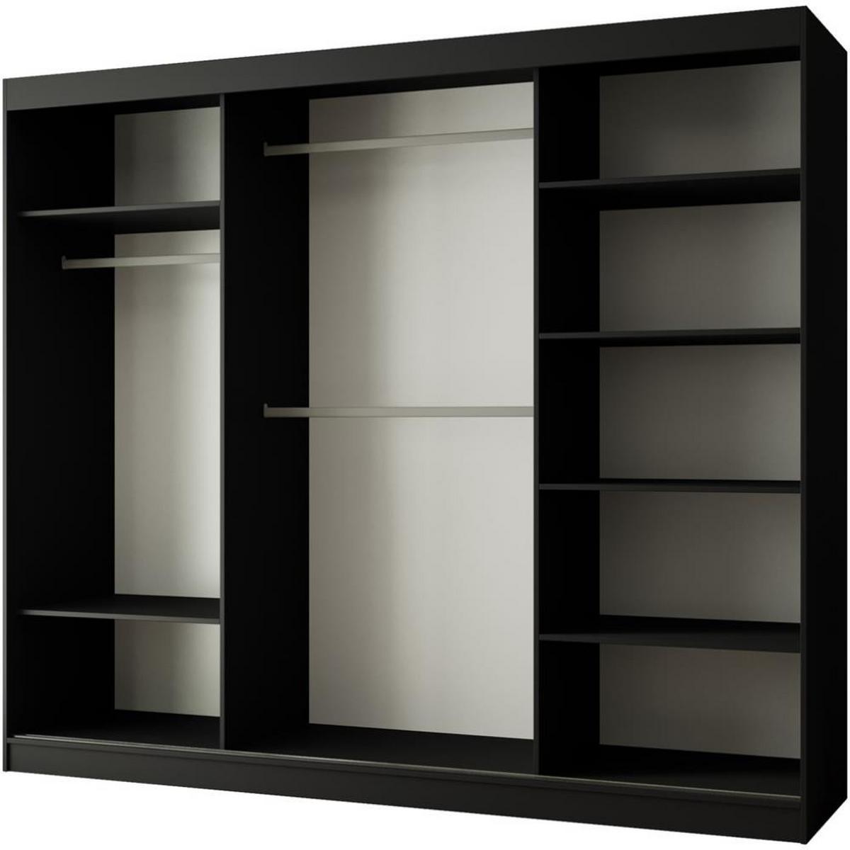 SCHWEBETÜRENSCHRANK Paco 250/215/61 3-türig schwarz mit Spiegel - Schwarz, Holzwerkstoff (250/215/61cm) - Beautysofa