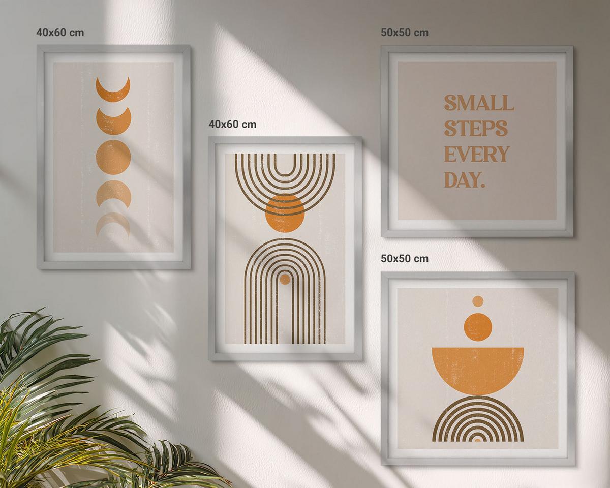 BILDER SET 4er Set - 50x50 cm & 40x60 cm Silberner Rahmen - Minimalistische Boho-Muster - Silberfarben, Kunststoff (50/50cm) - TULUP