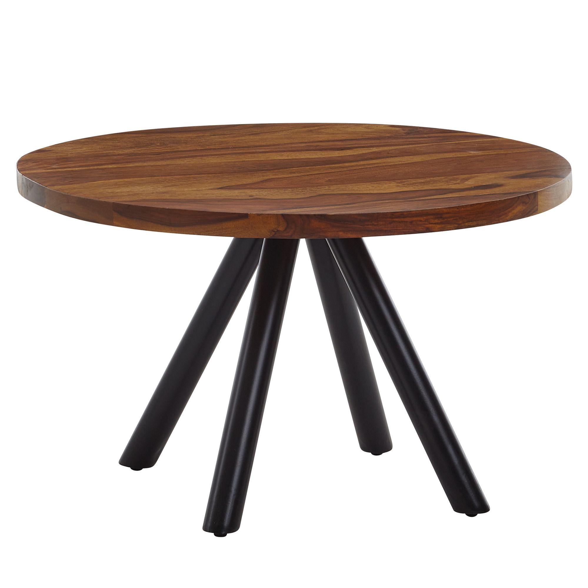 COUCHTISCH rund aus Massivholz und Metall, Handgefertigt - Schwarz/Braun, Holz/Metall (60/60/35cm) - KADIMA DESIGN