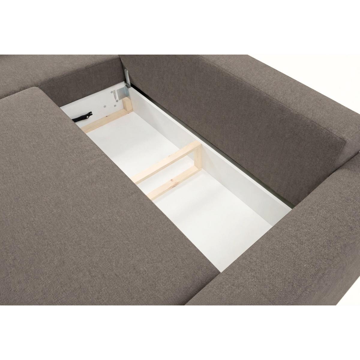 ECKSCHLAFSOFA Zordo HELLBRAUNER CHENILLE LINKS MIT ZWEI BETTKÄSTEN - Hellbraun/Schwarz, Kunststoff/Textil (256/170cm) - Selsey
