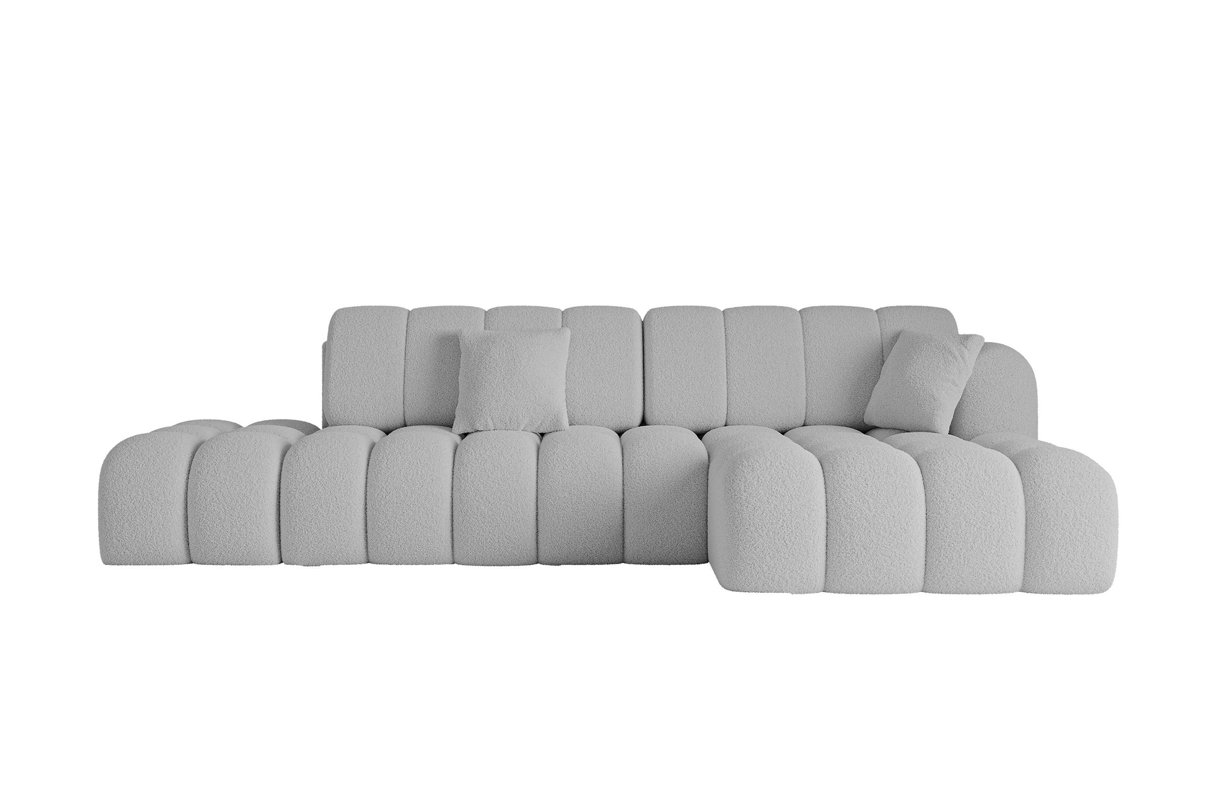 ECKSOFA mit Schlaffunktion Ottomane RECHTS OLEA-L2 321x164x75 Hellgrau Bouclé - Hellgrau/Schwarz, Holzwerkstoff/Kunststoff (164/321cm) - ALTDECOR