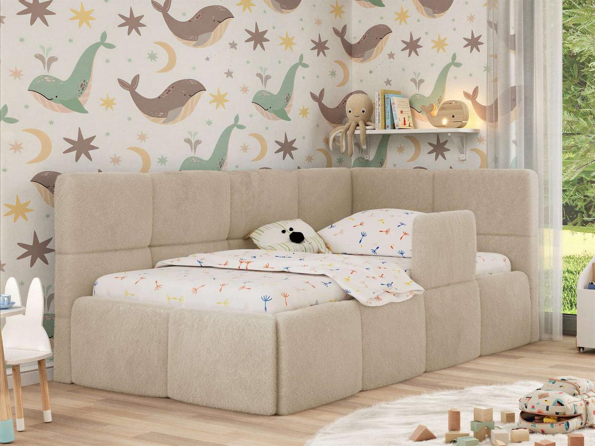 POLSTERBETT ARVO ALTA 90/200 - Creme Plüsch - Ohne Matratze - Rechts - Beige, Textil (90/200cm) - MKS