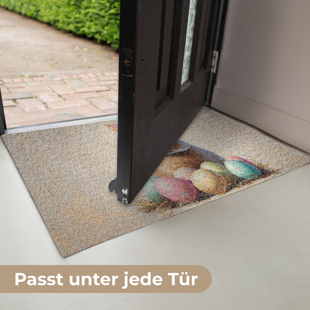 FUSSMATTE Osterhase - Pastell - Eier Schmutzmatte 60x40 cm - Beige/Multicolor, Kunststoff (40/60cm) - MuchoWow
