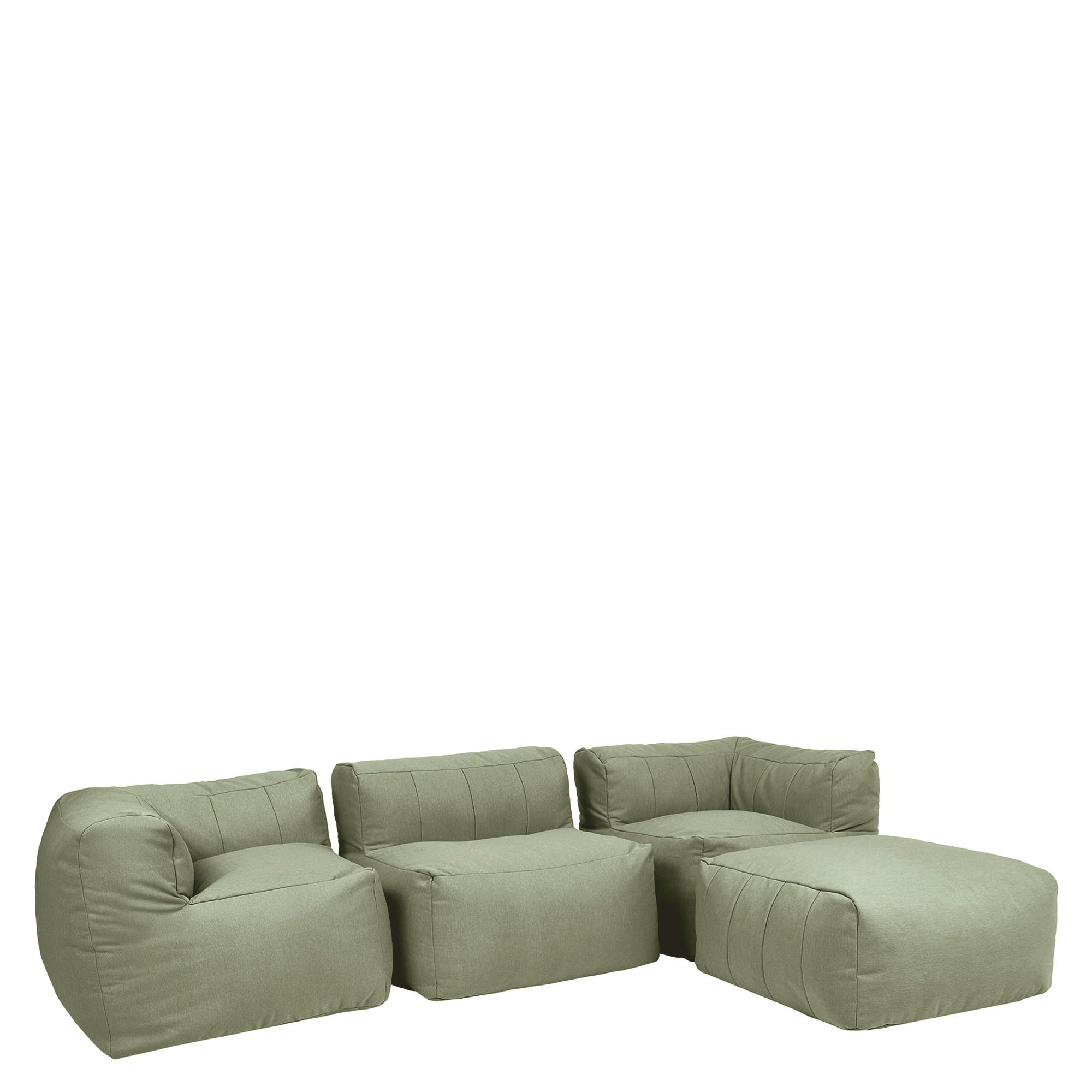 SITZSACK-SOFA Outdoor 4-tlg.: 2 Ecksessel, Sessel, Fußstütze - Grün, Textil (395/68/100cm) - icon