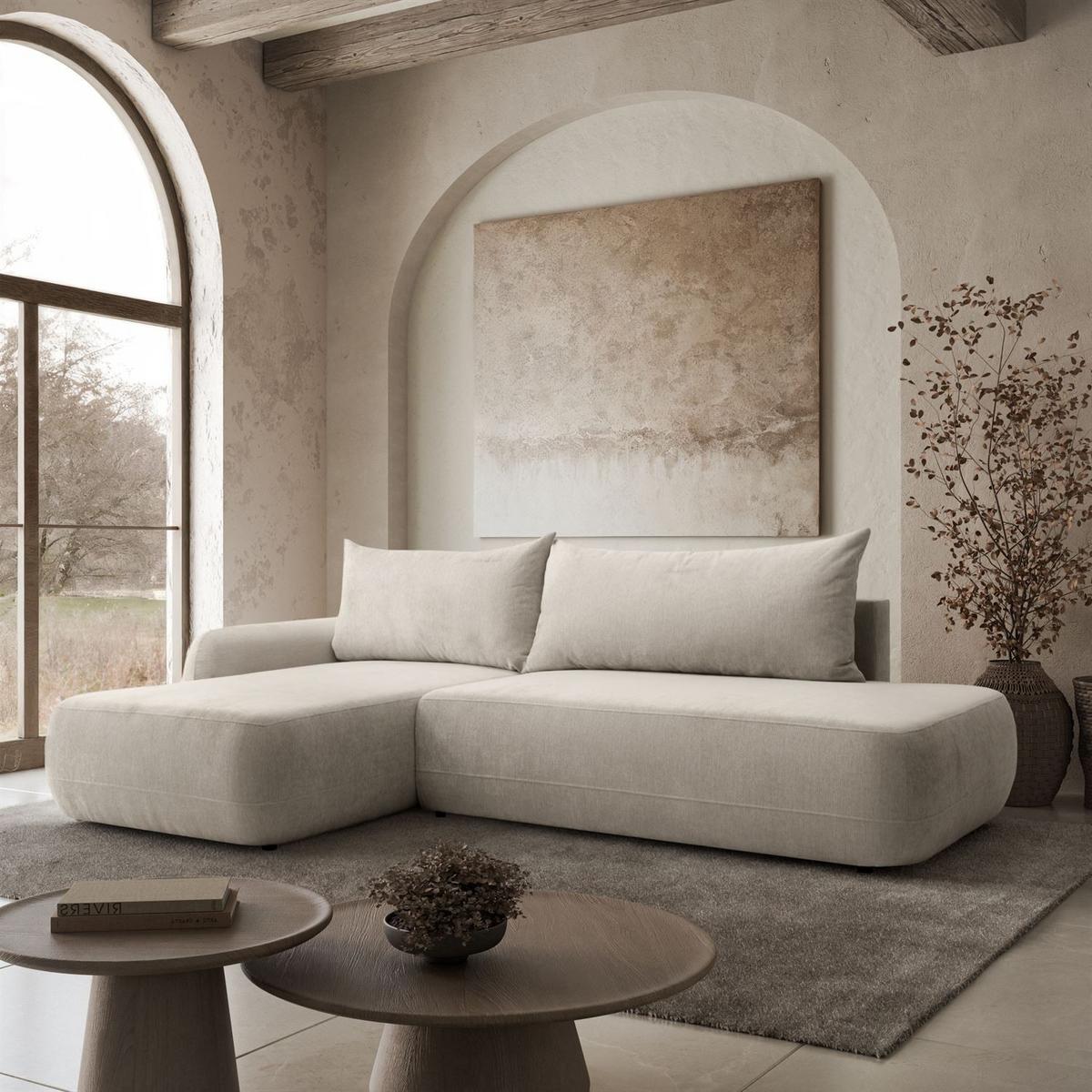 ECKSOFA GOYA mit Schlaffunktion und Bettkasten, Linke, Perfect Harmony 04 - Ecru, Textil (184/302cm) - Lookway