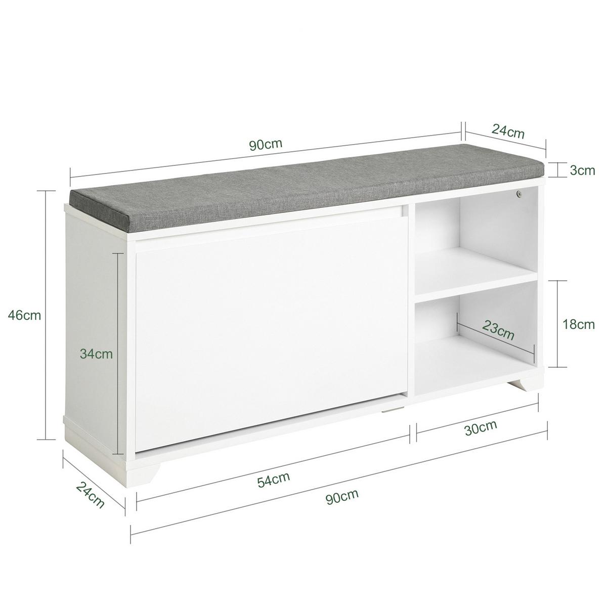 SCHUHBANK Grau - Hellgrau/Weiß, Holzwerkstoff (90/46/24cm) - SoBuy
