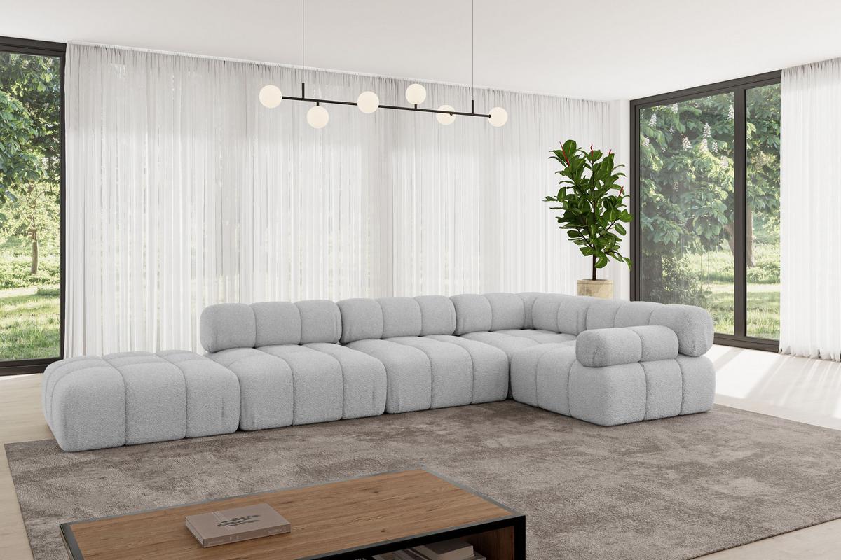 ECKSOFA modulares Sofa Felto-L2 - 380x190x70 cm Hellgrau Bouclé - Hellgrau, Holzwerkstoff/Textil (380/190cm) - ALTDECOR