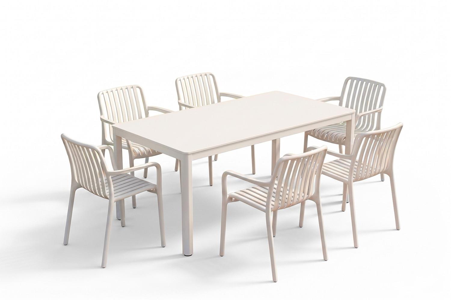 GARTEN-ESSGRUPPE MIAVA 7ER SET Cremeweiß Keramik, Kunststoff Stapelbar - Creme, Keramik - KAWOLA