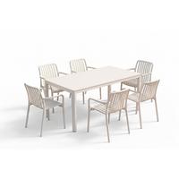 GARTEN-ESSGRUPPE MIAVA 7ER SET Cremeweiß Keramik, Kunststoff Stapelbar - Creme, Keramik - KAWOLA