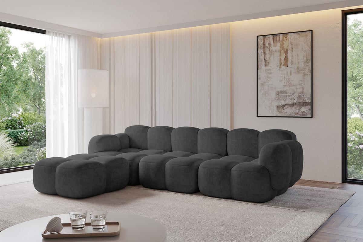 ECKSOFA modulares Sofa Links Miko-L2 302x205x75 Dunkelgrau Velours - Dunkelgrau/Schwarz, Holzwerkstoff/Kunststoff (302/205cm) - ALTDECOR