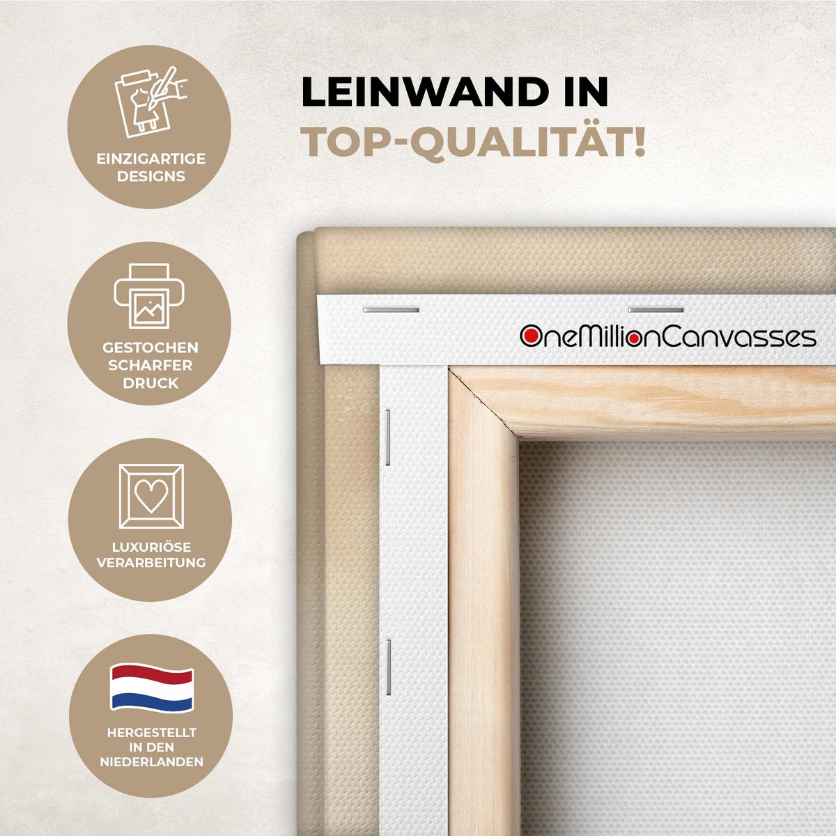 LEINWANDBILD Landschaft - Japandi - Vogel Wohnzimmer Groß 120x80 cm - Beige, Textil (120/80cm) - MuchoWow