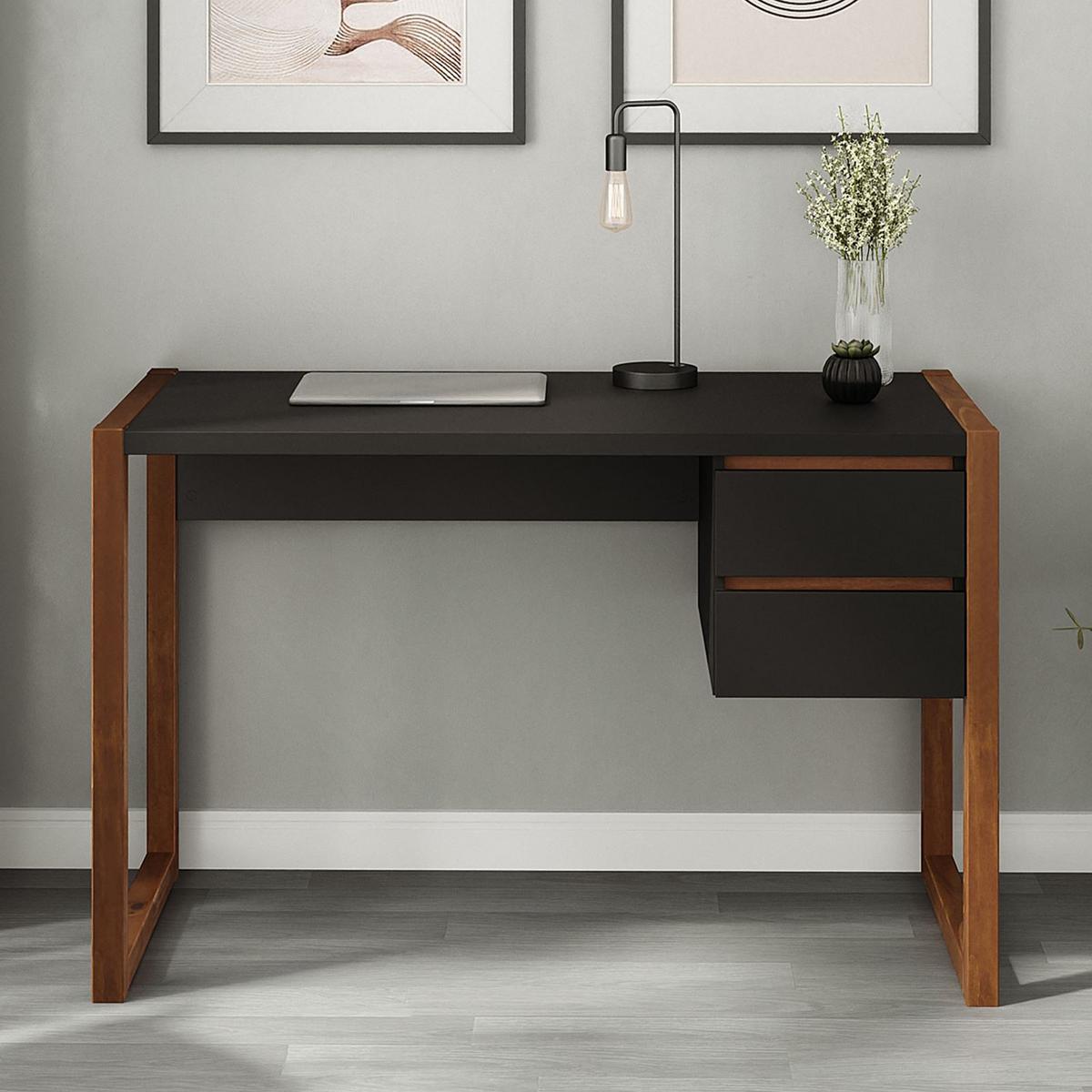 SCHREIBTISCH BELINDA - Kastanienfarben/Schwarz, Holz (54/118/75cm) - IDIMEX