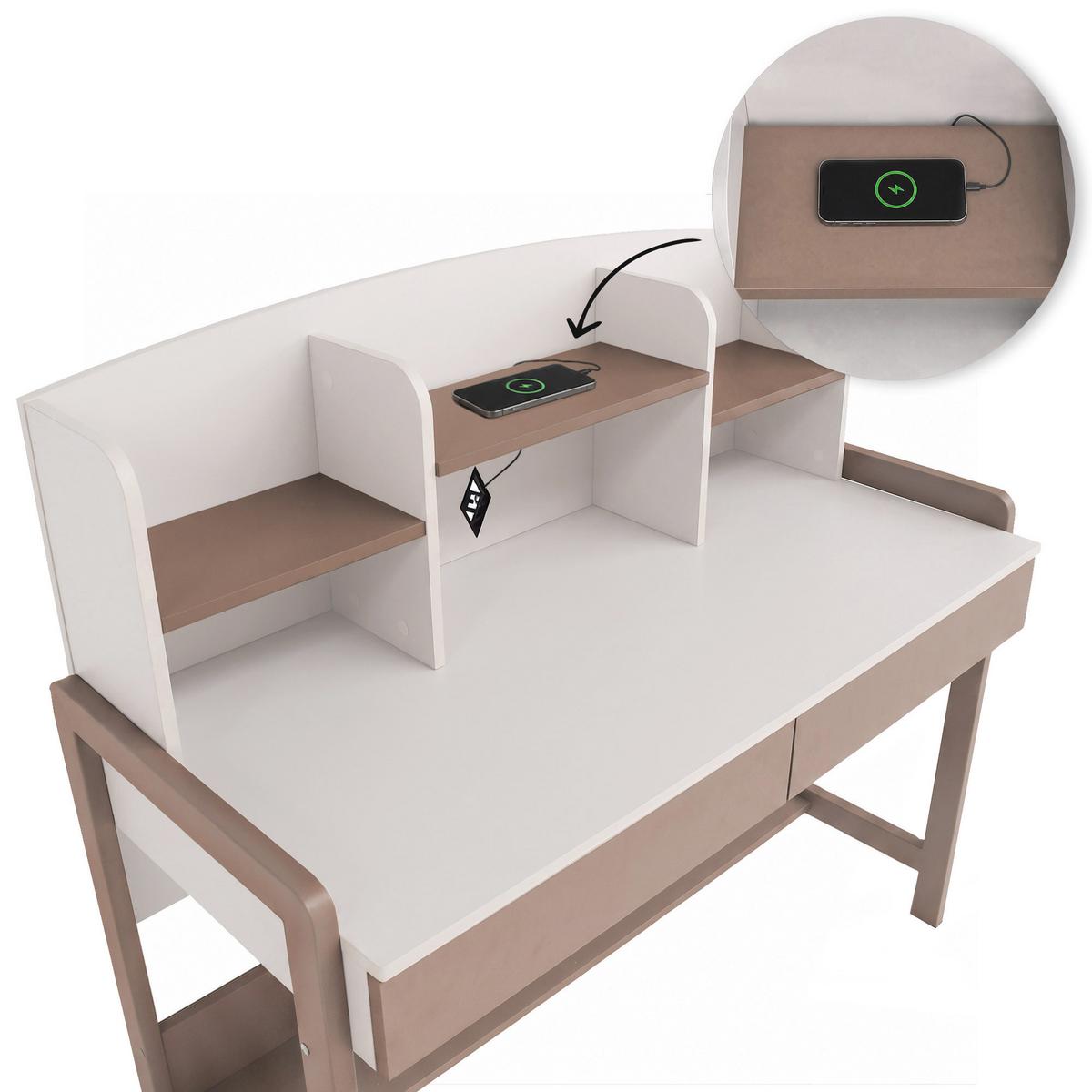 SCHREIBTISCH Boreo mit 2 Schubladen und Aufsatz mit 3 Regalboden, 120 cm, Kaschmir+Hellbraun - Kaschmir/Hellbraun, Holzwerkstoff/Metall (55/120/114cm) - Beautysofa