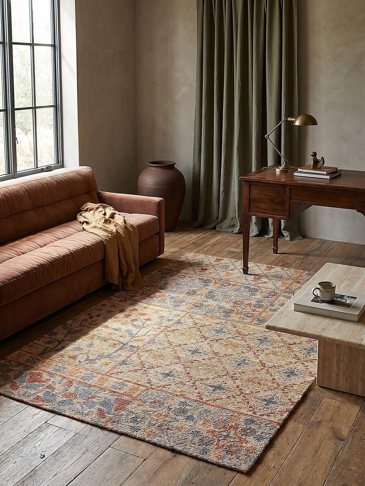 JUTETEPPICH handgewebt AVILL, im Boho-Stil, Natur-Blau, 200 x 290 cm - Beige, Textil (290/200cm) - KADIMA DESIGN