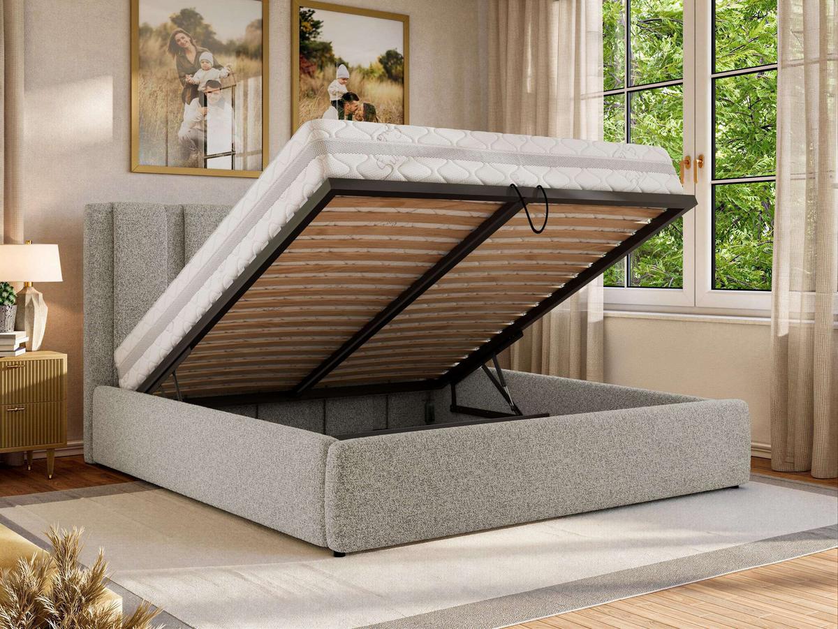 POLSTERBETT SAVINO CLASSIC 200/200 - Hellgrau Struktur - Multipocket-Matratze - Hellgrau, Textil (200/200cm) - MKS