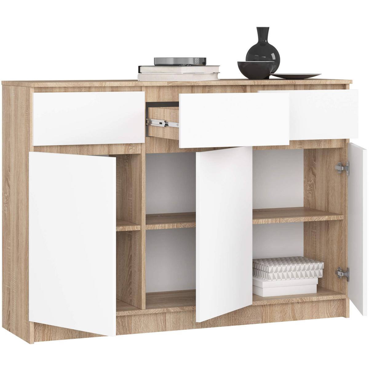 KOMMODE Eiche Sonoma, Weiß 99/138/40 - Weiß, Holzwerkstoff (138/99/40cm) - RAUMHIRSCH FURNITURE