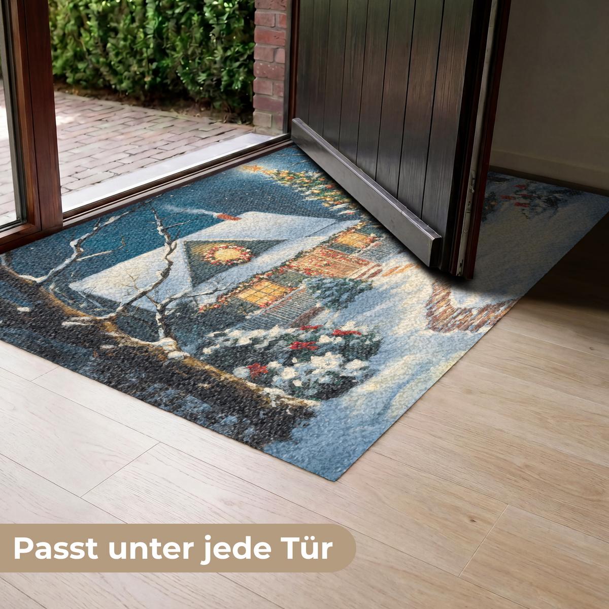 FUSSMATTE Weihnachten - Weihnachtsbaum - Winter - Zuhause - Schnee Schmutzfänger 120x80 cm - Multicolor, Kunststoff (120/0.4cm) - MuchoWow