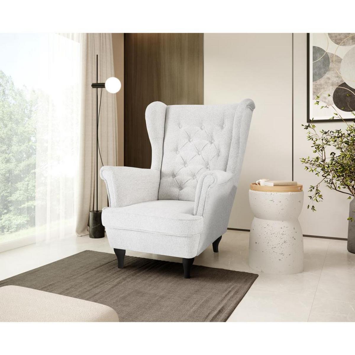 CHESTERFIELD-SESSEL Falco beige mit Wenge Holzbeinen - Creme, Holz/Textil (82/102/92cm) - Beautysofa