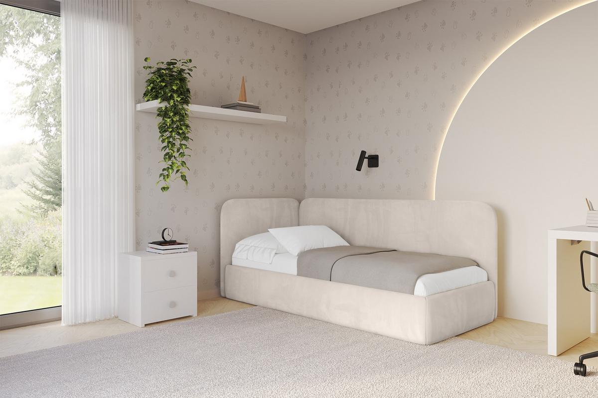 EINZELLBETT Jugendbett mit Bettkasten, Rechts - ELSY 80x200 Beige - Sandfarben, Holzwerkstoff/Textil (80/200cm) - ALTDECOR