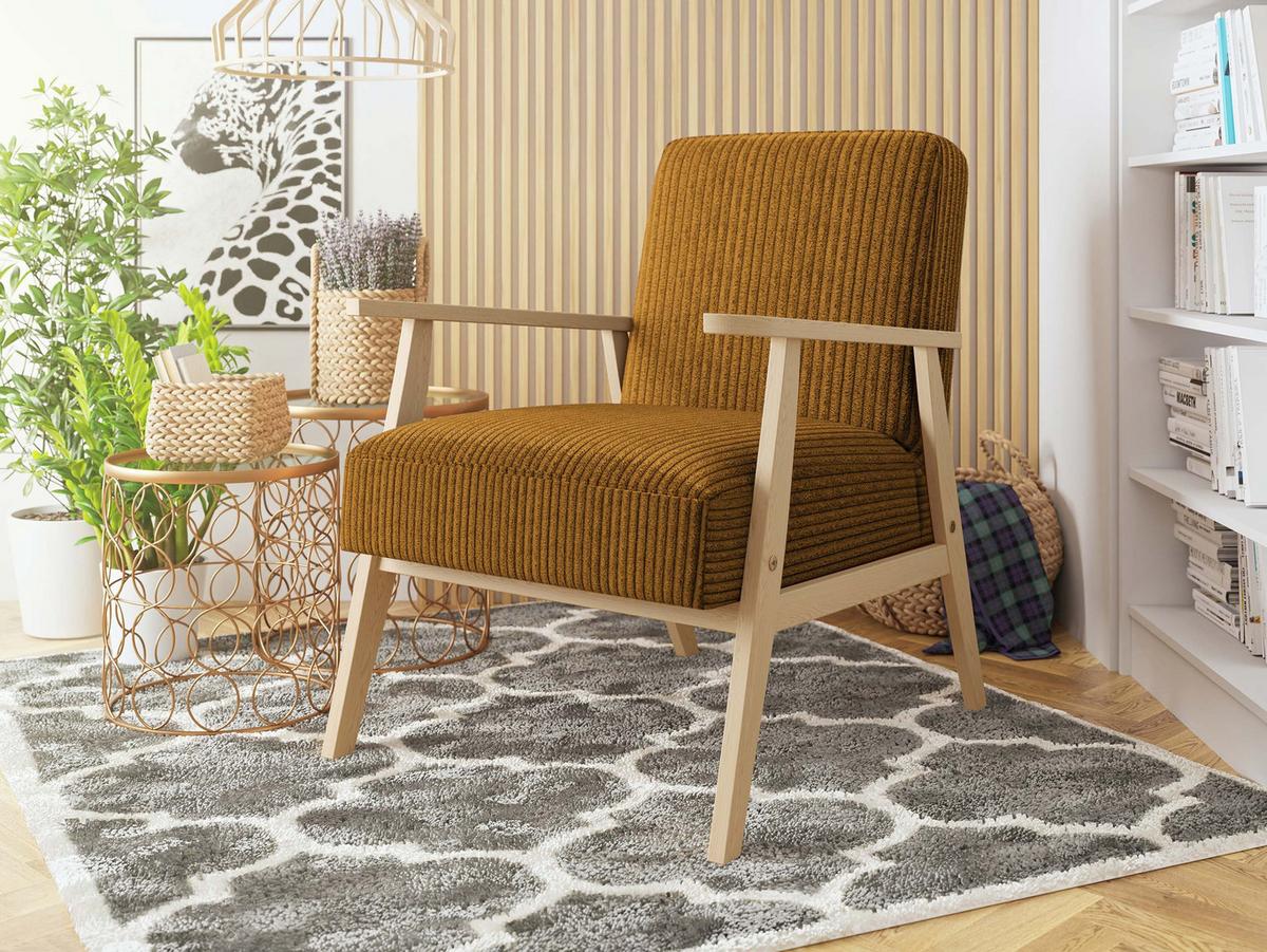SESSEL Retro Cord - Bronzefarben/Naturfarben, Holz/Textil (59/76/67cm) - MIRJAN24