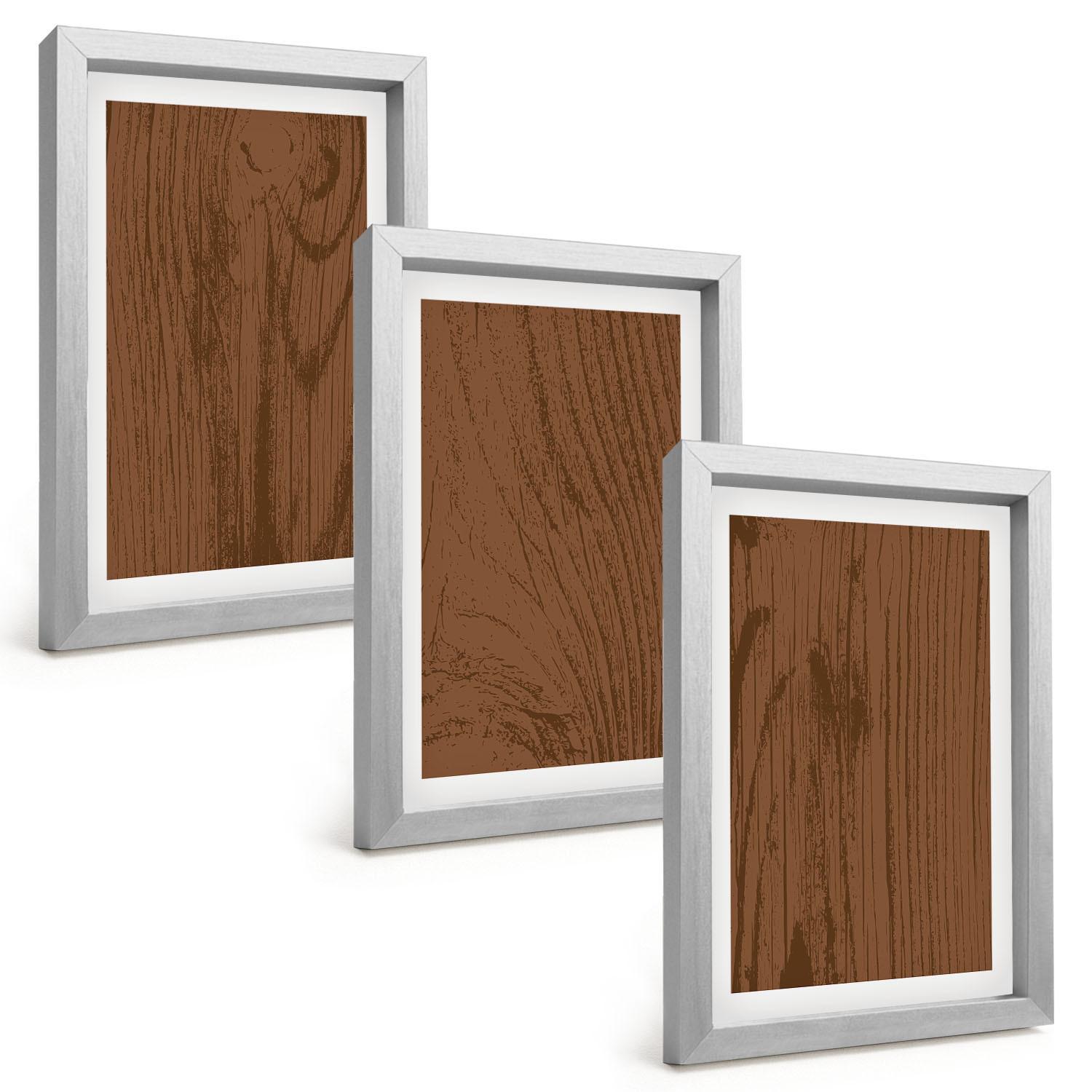 BILDER SET 3er Set - 20x30 cm Silberner Rahmen - Holzstruktur, Rinde, Minimalismus - Silberfarben, Kunststoff (20/30cm) - TULUP