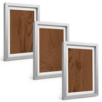 BILDER SET 3er Set - 20x30 cm Silberner Rahmen - Holzstruktur, Rinde, Minimalismus - Silberfarben, Kunststoff (20/30cm) - TULUP
