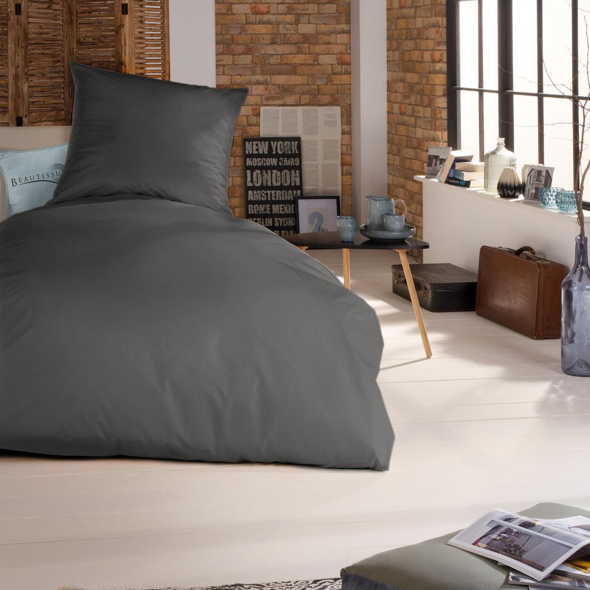BETTWÄSCHE Julie 155/220 cm + Kissenbezug 80/80 cm Anthrazit Renforcé - Anthrazit, Textil (155/220cm)